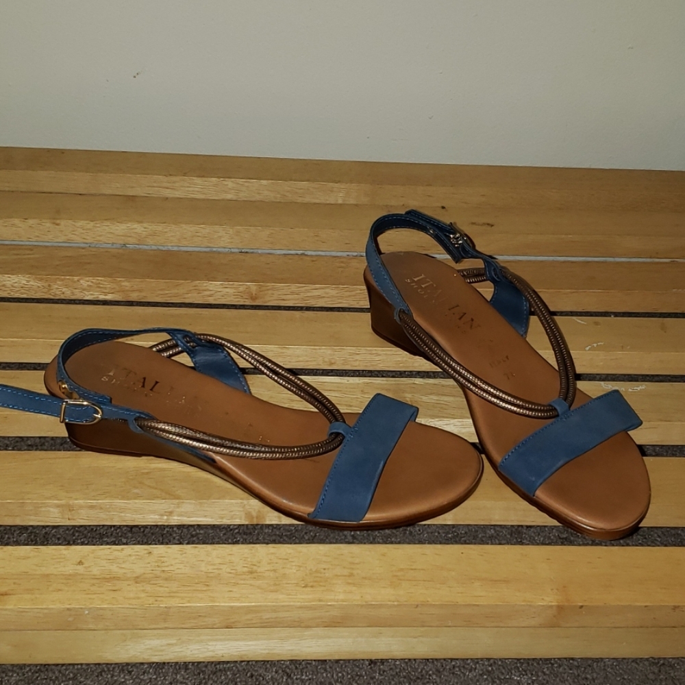Blue and brown, wedge sandals